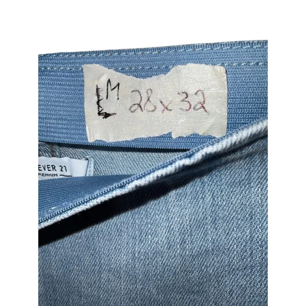 Forever 21 Premium Light Blue Wash Elastic Warp Flare Denim Jeans Size L 28x32